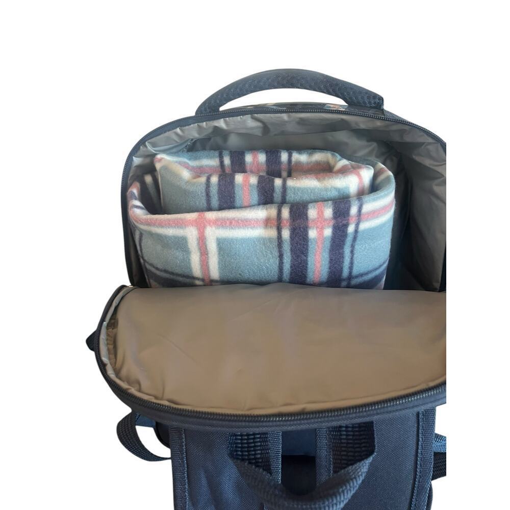 VONSHEF 4 PERSON OUTDOOR PICNIC BACKPACK INSULATED COOLER BLANKET WINE HOLDER - Picture 7 of 12